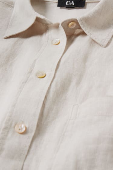 Damen - Basic-Leinenbluse - hellbeige