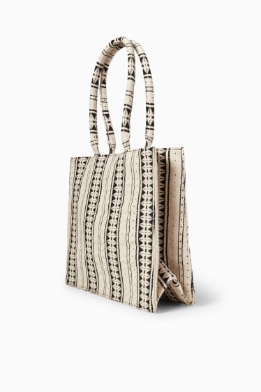 Dames - Shopper - met patroon - zwart / beige