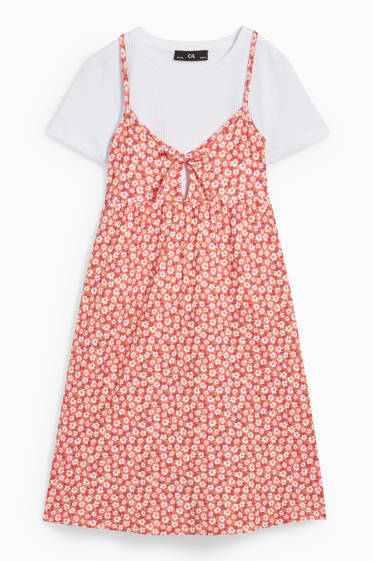 Bambine - Set - maglia a maniche corte e vestito - 2 pezzi - bianco