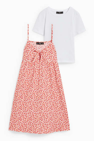Bambine - Set - maglia a maniche corte e vestito - 2 pezzi - bianco