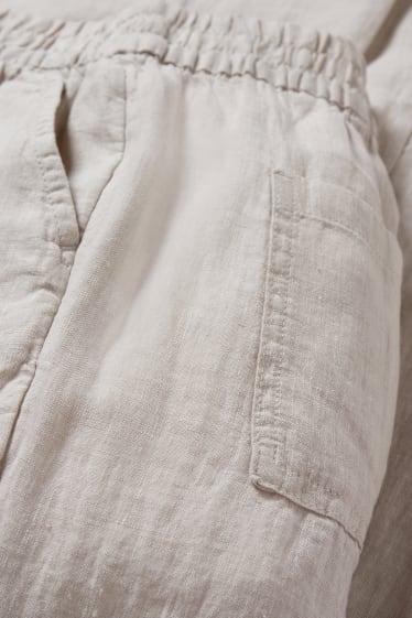 Donna - Pantaloni in lino basic - vita media - regular fit - beige chiaro