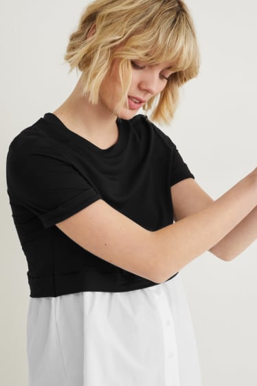 Femmes - T-shirt de grossesse - look 2-en-1 - noir