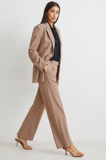 Women - Cloth trousers - high waist - straight fit - beige