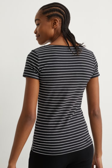 Dames - Basic T-shirt - gestreept - zwart / wit