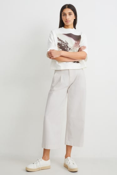 Donna - Pantaloni di stoffa - vita alta - gamba larga - bianco crema