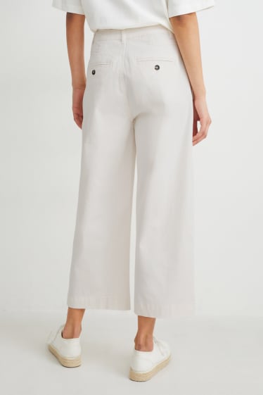 Donna - Pantaloni di stoffa - vita alta - gamba larga - bianco crema