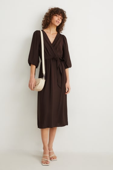 Women - Wrap dress - dark brown