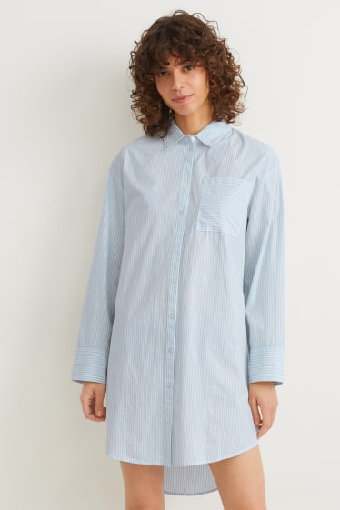 Damen - Nachthemd - gestreift - weiss / hellblau