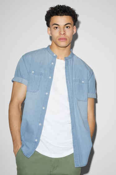 Hommes - Chemise en jean - regular fit - encolure montante - bleu clair