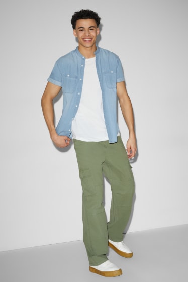 Hommes - Chemise en jean - regular fit - encolure montante - bleu clair