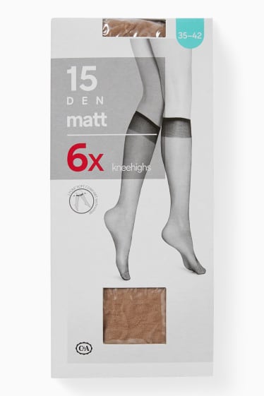 Damen - Multipack 6er - Feinkniestrümpfe - Komfortbund - 15 DEN - hellbeige