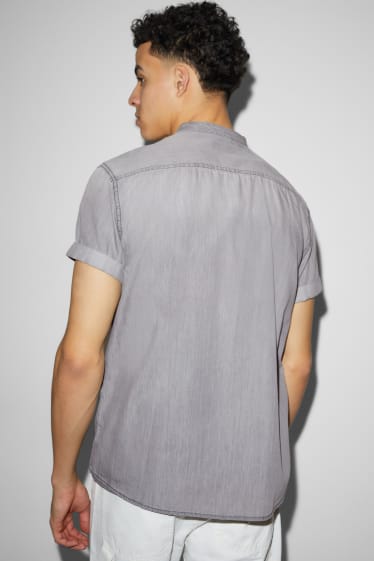 Men - Shirt - regular fit - band collar - gray-melange
