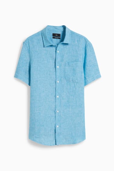 Heren - Linnen overhemd - regular fit - Kent - turquoise