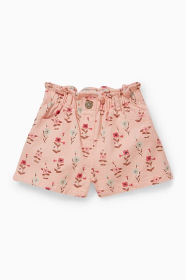 Dětské - Džínové šortky - s květinovým vzorem - růžová