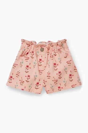 Niños - Shorts vaqueros - de flores - rosa