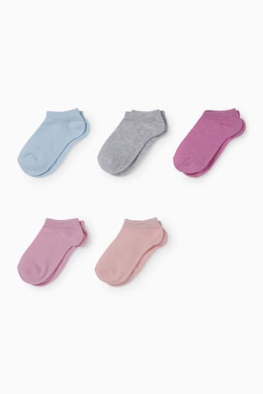 Dětské - Multipack 5 ks - ponožky do tenisek - růžová / světle modrá