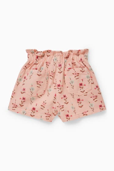 Niños - Shorts vaqueros - de flores - rosa