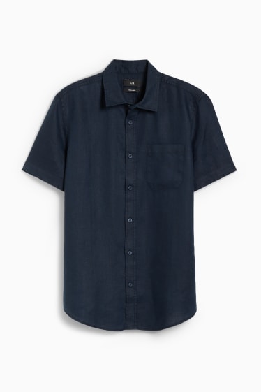 Men - Linen shirt - regular fit - Kent collar - dark blue