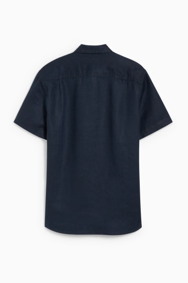 Home - Camisa de lli - regular fit - coll kent - blau fosc