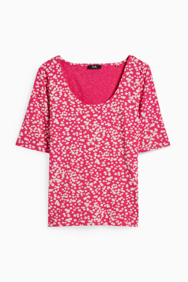 Donna - T-shirt - a fiori - fucsia