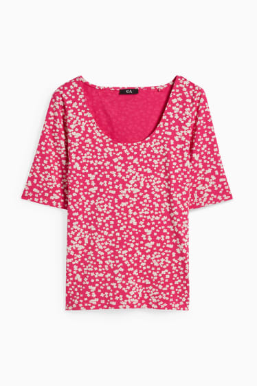 Femmes - T-shirt - à fleurs - rose