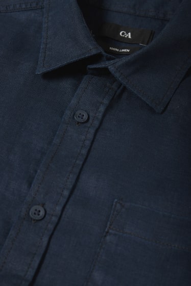 Men - Linen shirt - regular fit - Kent collar - dark blue