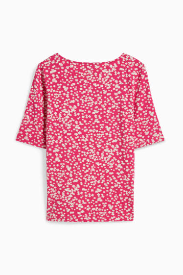 Kobiety - T-shirt - w kwiatki - różowy