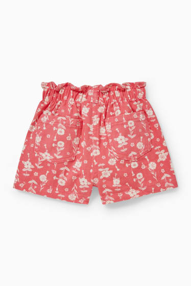 Children - Denim shorts - floral - pink