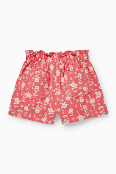 Enfants - Short en jean - à fleurs - rose