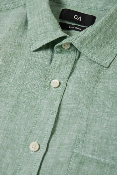 Hombre - Camisa de lino - regular fit - Kent - verde oscuro