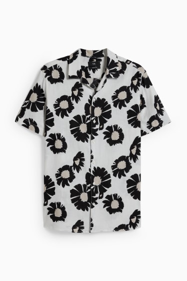 Pánské - Košile - regular fit - klopový límec - lněná směs  - krémově bílá