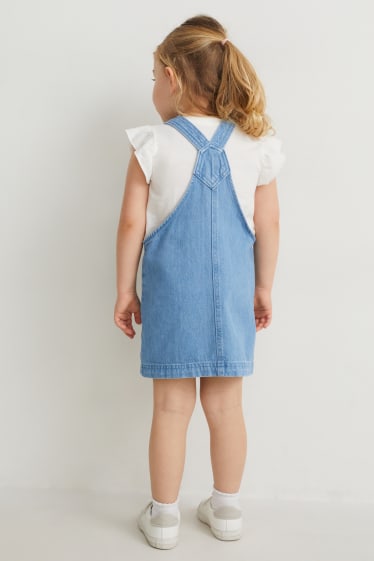 Children - Set - short sleeve T-shirt and denim pinafore dress - 2 piece - denim-light blue