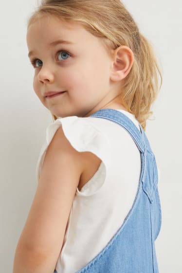 Children - Set - short sleeve T-shirt and denim pinafore dress - 2 piece - denim-light blue