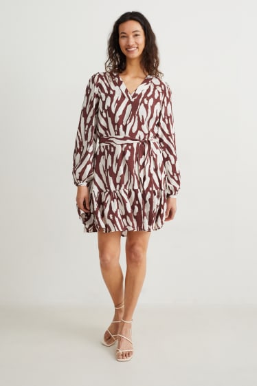 Damen - A-Linien Kleid - gemustert - dunkelbraun