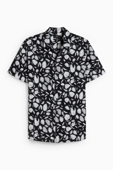 Home - Camisa - regular fit - coll solapa - mescla de lli - negre