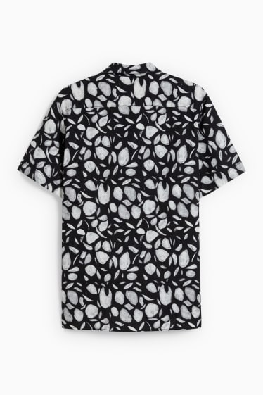 Home - Camisa - regular fit - coll solapa - mescla de lli - negre