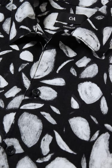Home - Camisa - regular fit - coll solapa - mescla de lli - negre