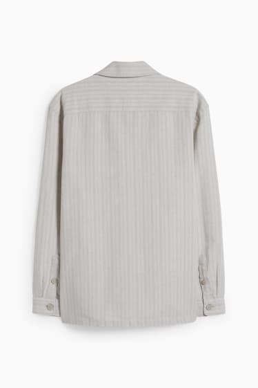 Uomo - Camicia - regular fit - revers - misto lino - a righe - beige chiaro