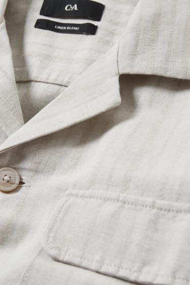Pánské - Košile - regular fit - klopový límec - lněná směs - pruhovaná - světle béžová