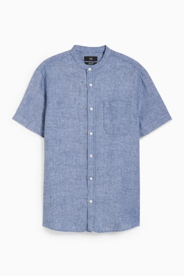 Uomo - Camicia in lino - regular fit - collo alla coreana - blu