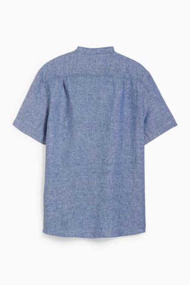 Pánské - Lněná košile - regular fit - stojáček - modrá