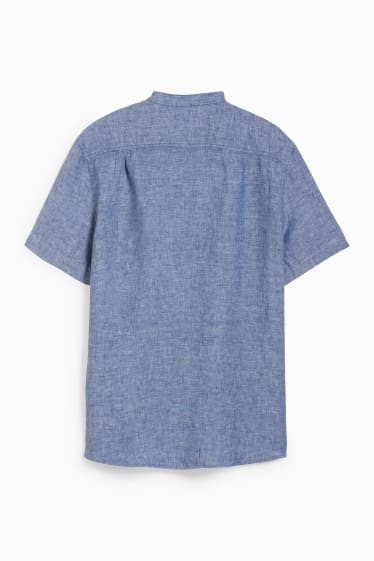 Uomo - Camicia in lino - regular fit - collo alla coreana - blu