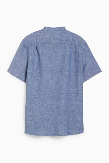 Men - Linen shirt - regular fit - band collar - blue