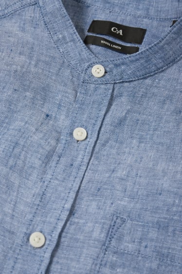 Home - Camisa de lli - regular fit - coll mao - blau