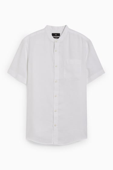 Men - Linen shirt - regular fit - band collar - white