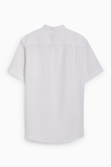 Herren - Leinenhemd - Regular Fit - Stehkragen - weiß
