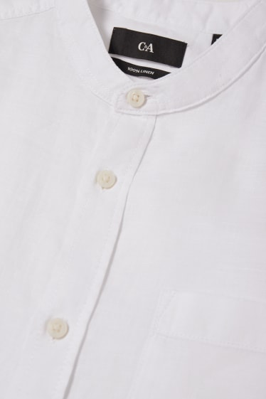 Mężczyźni - Koszula lniana - Regular Fit - stójka - biały