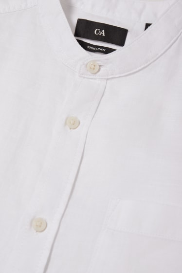 Men - Linen shirt - regular fit - band collar - white