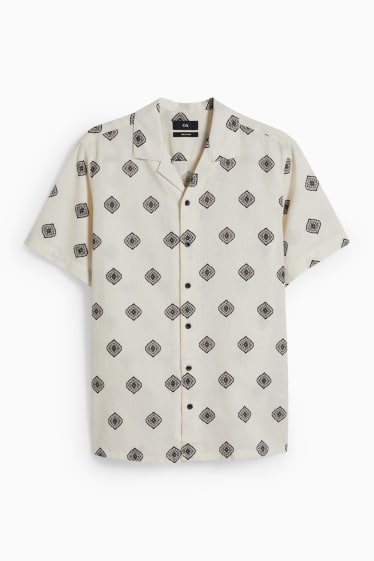 Home - Camisa - regular fit - coll solapa - mescla de lli - beix clar