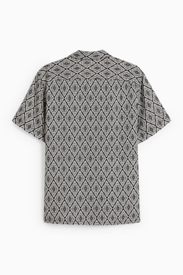 Pánské - Košile - regular fit - klopový límec - lněná směs - černá/bílá